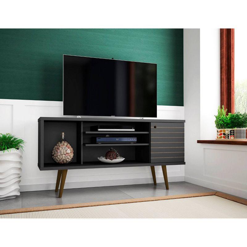 Sleek Mid-Century Modern 54" Black TV Stand with Cabinet