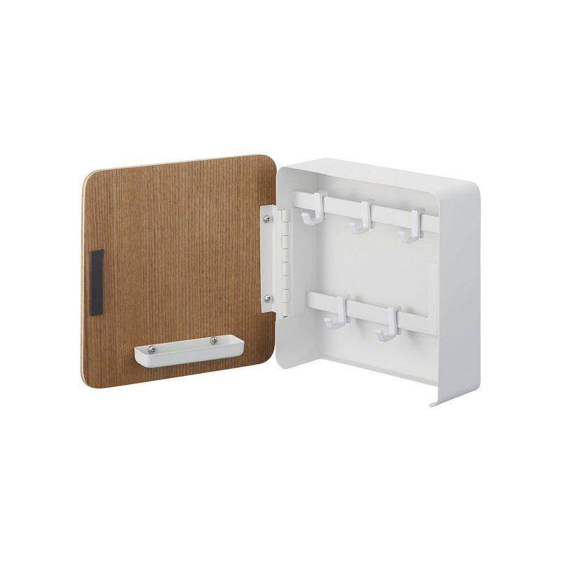 Yamazaki Home Square Magnetic Key Cabinet, Wood Accented Keychain Organizer, Steel + Wood, Magnetic