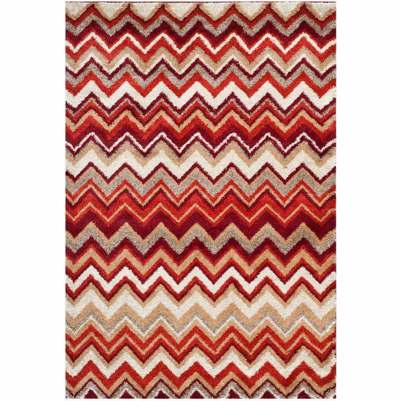 Tahoe Chevron Beige/Red/Brown Area Rug