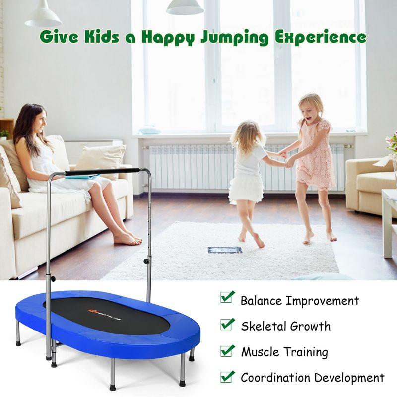 Costway Foldable Trampoline Double Mini Kids Fitness Rebounder w/ Adjustable Handle Red\Blue