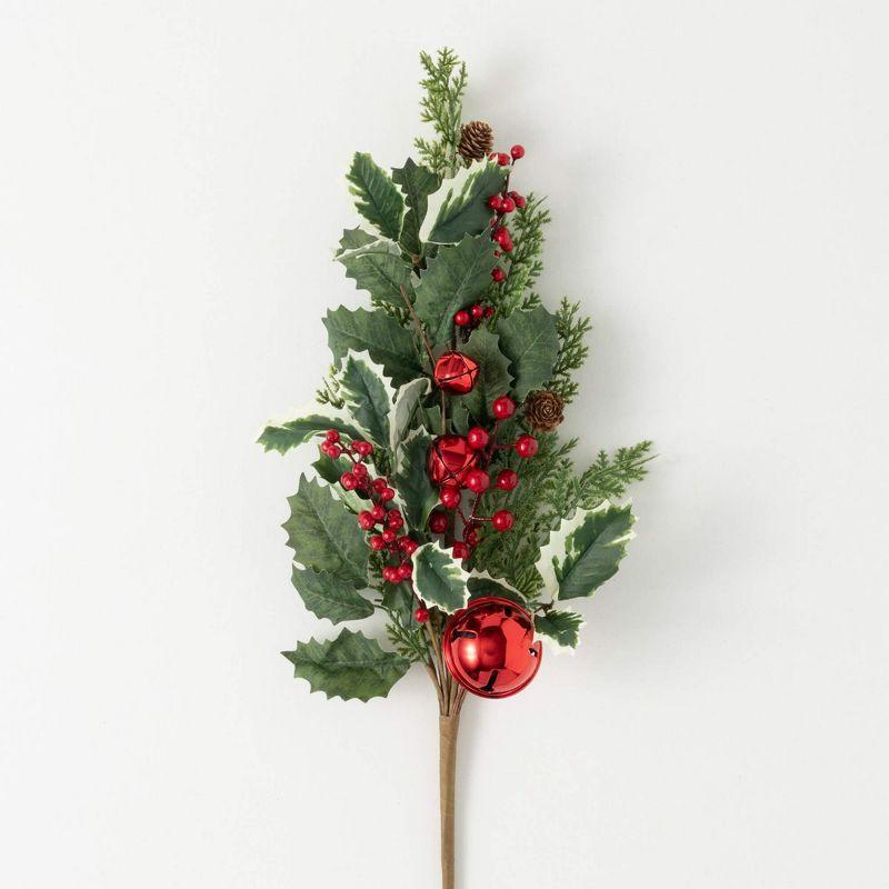 31" Green and Red Artificial Pine Holly Christmas Spray