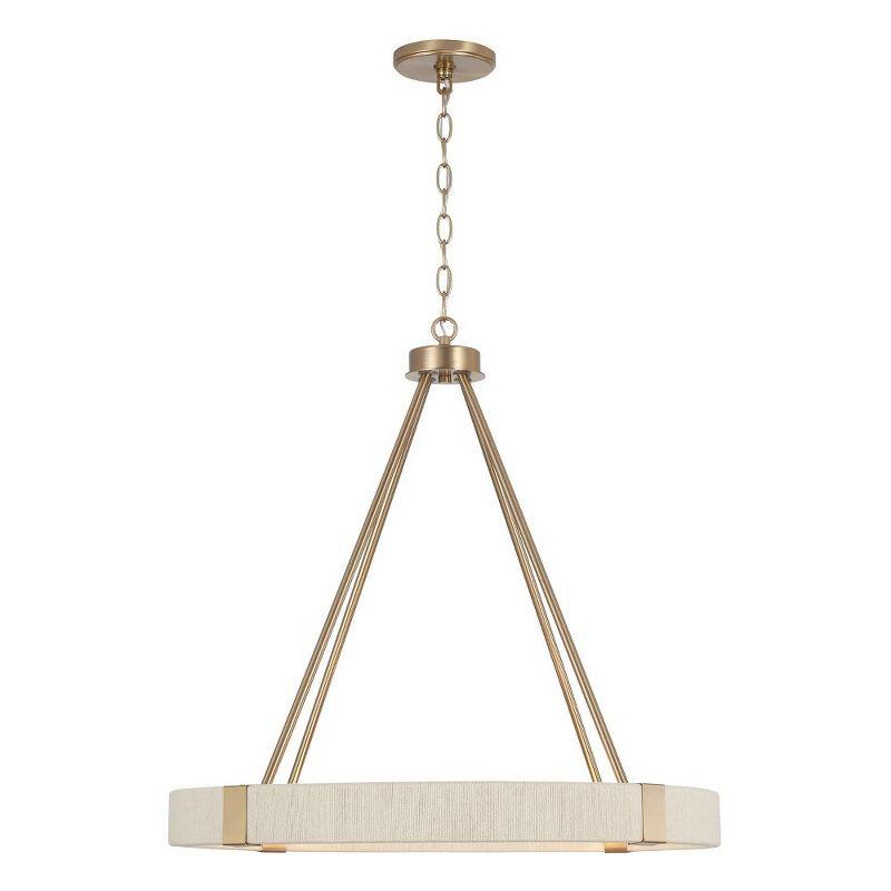 Matte Brass Drum 4-Light Chandelier with Natural Rope