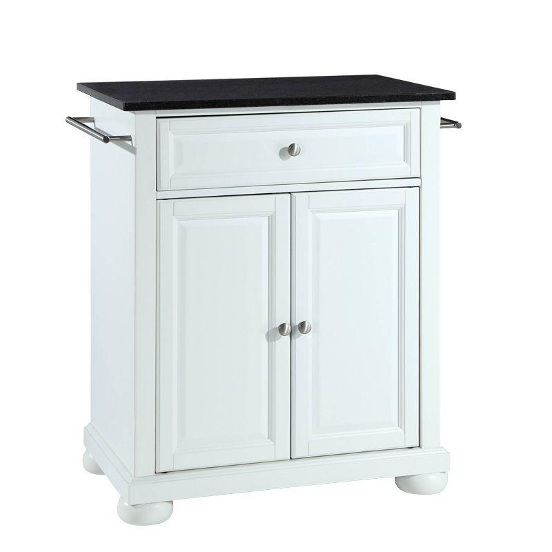 Alexandria Black Granite Top Portable Kitchen Island/Cart White - Crosley: With Wheels, Storage Cabinet & Drawer