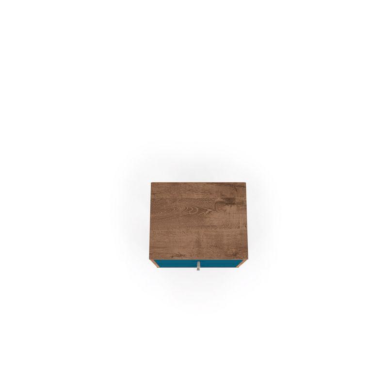 Liberty Mid-Century Modern Rustic Brown and Aqua Blue Nightstand with 2 Drawers