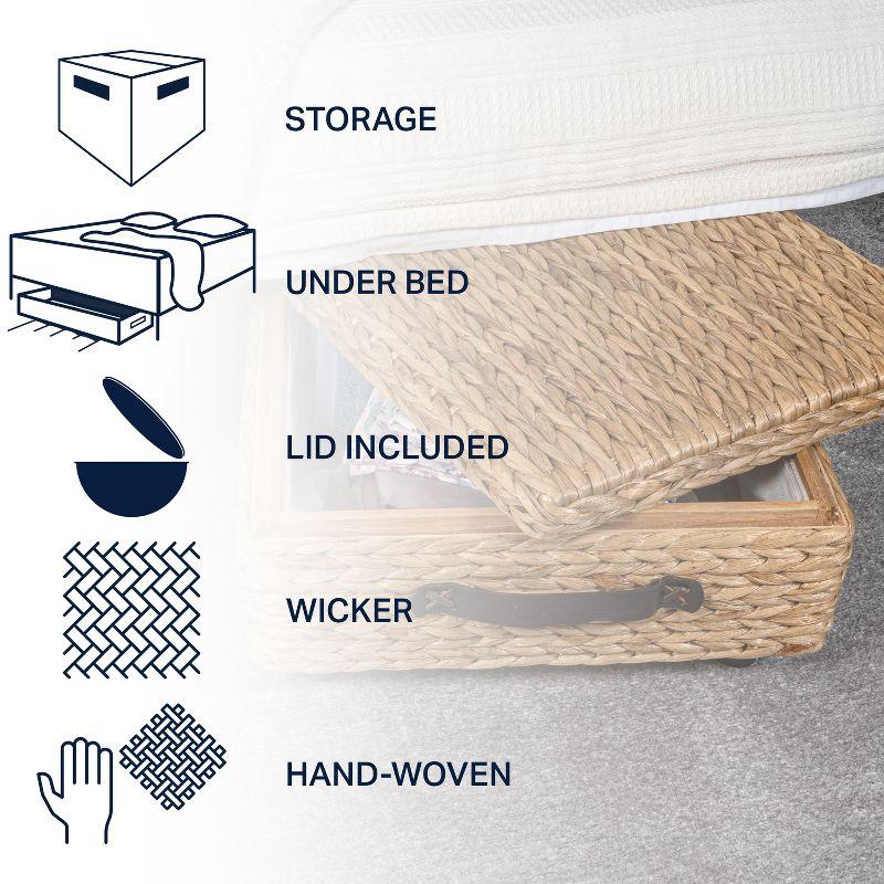 happimess Chett 26.38" Minimalist Hand-Woven Hyacinth/Wood Underbed Storage Bin with Wheels and Handles
