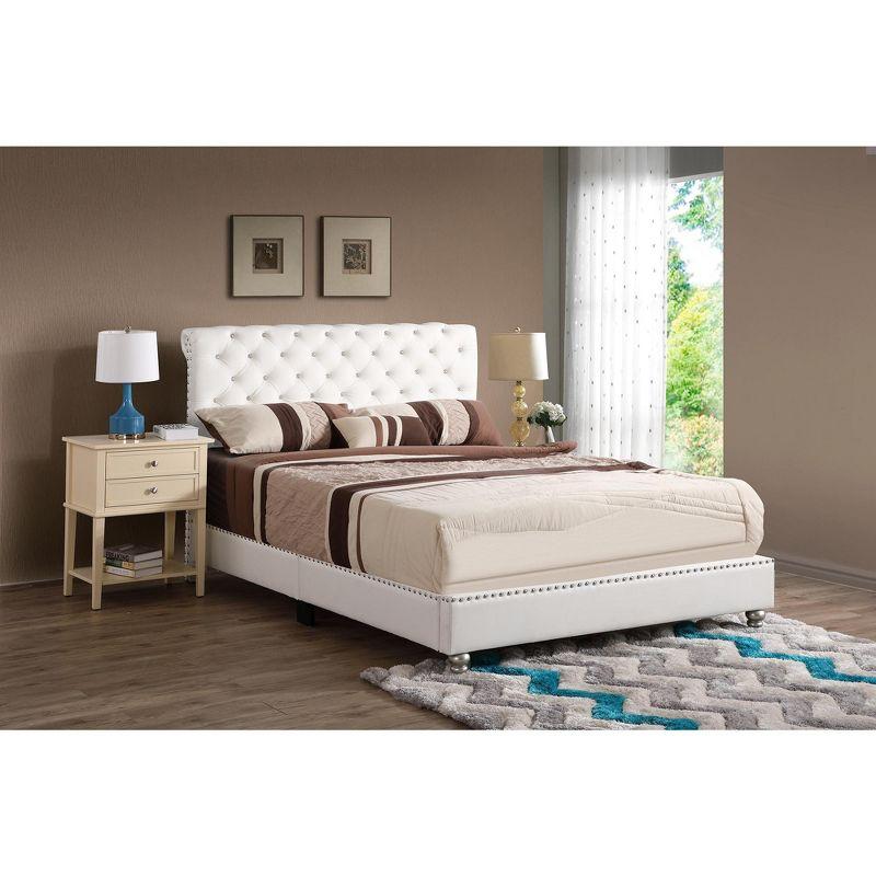 Maxx White Tufted Upholstered Full Panel Bed with Nailhead Trim