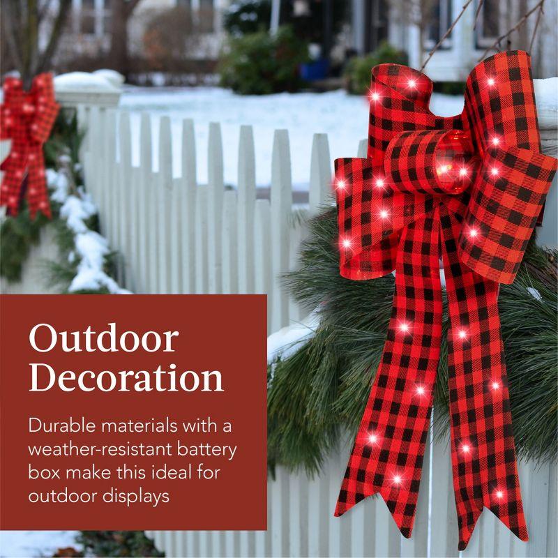 The Holiday Aisle® Set Of 3 Pre-Lit Christmas Bows, Indoor/Outdoor LED Holiday Decor W/ 8 Light Functions - Plaid
