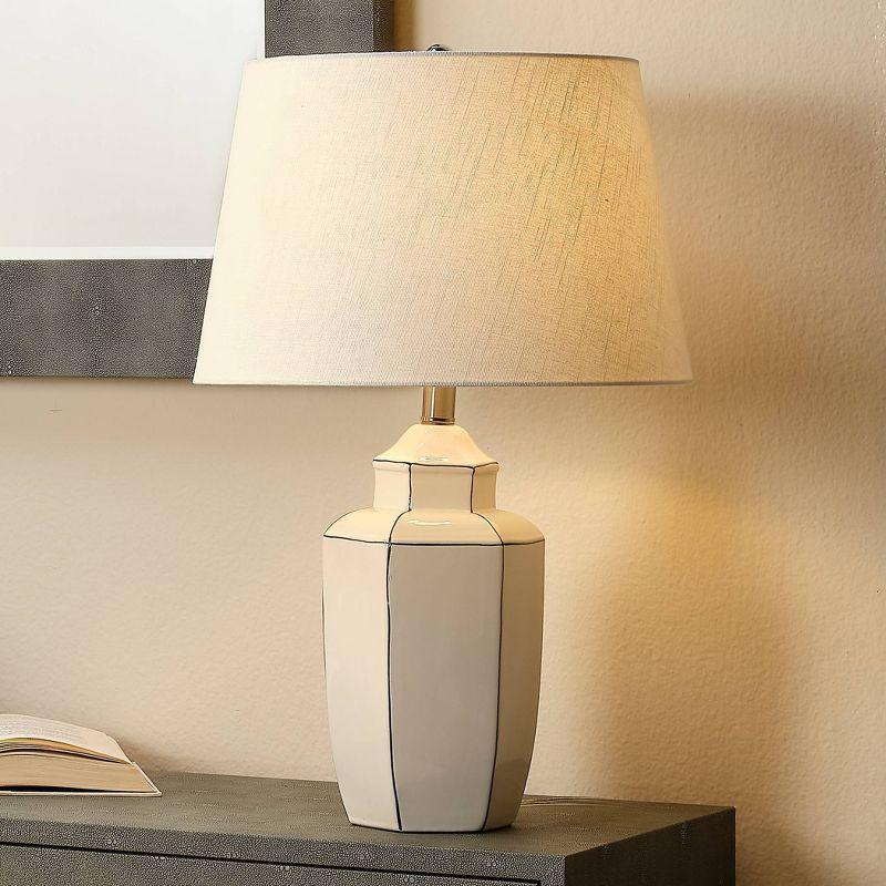 Alta White Ceramic Table Lamp with Linen Shade and 3-Way Switch