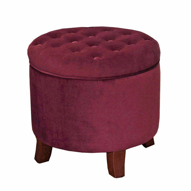 Elegant Tufted Round Velvet Ottoman with Dark Walnut Legs