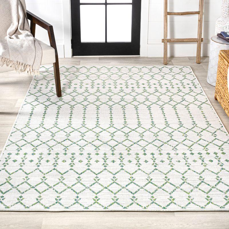 3' x 5' Ourika Moroccan Geometric Textured Weave Indoor/Outdoor Area Rug, Green/Ivory - JONATHAN Y