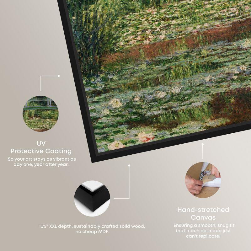 Monet - The Japanese Footbridge and the Water Lily Pool Giverny Canvas Impressionism Wall Art by Art Remedy, Black Frame, 16" x 16"