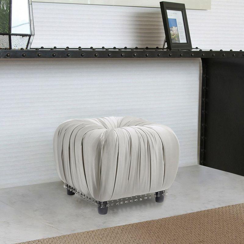 Gracie Pleated Decorative Ottoman Satin, Flint Grey Satin