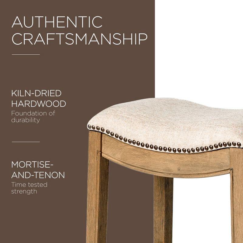 Weathered Oak Saddle-Style Backless Kitchen Stool, Set of 4