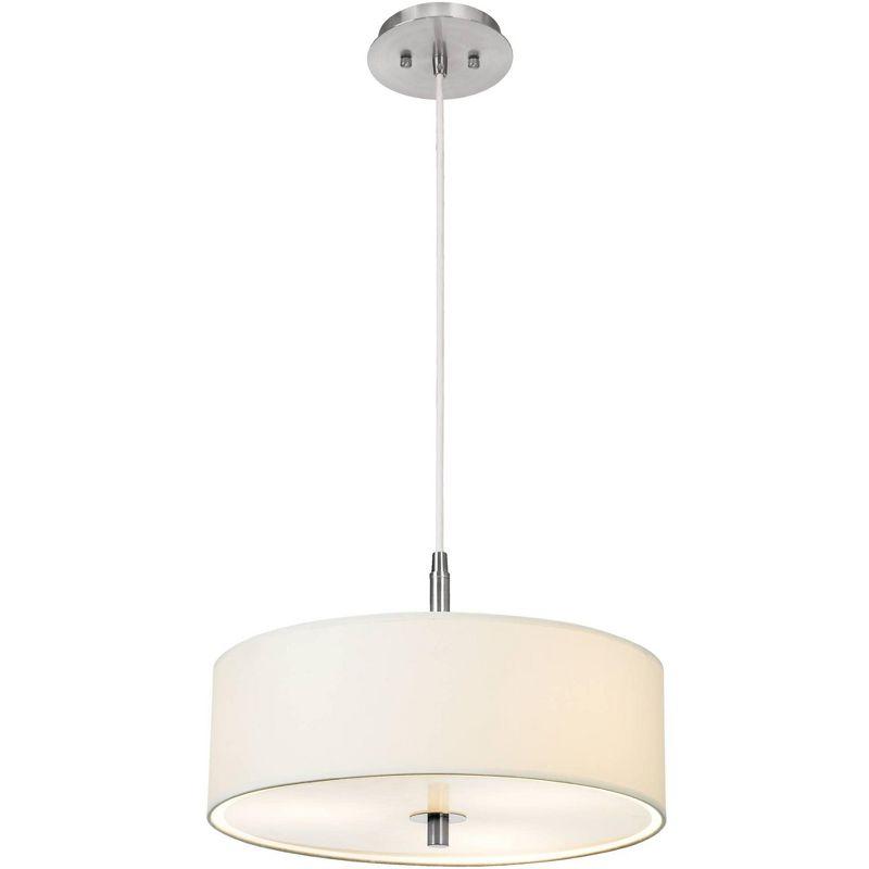 Brushed Nickel Pendant Light with White Fabric Shade, 16" Wide