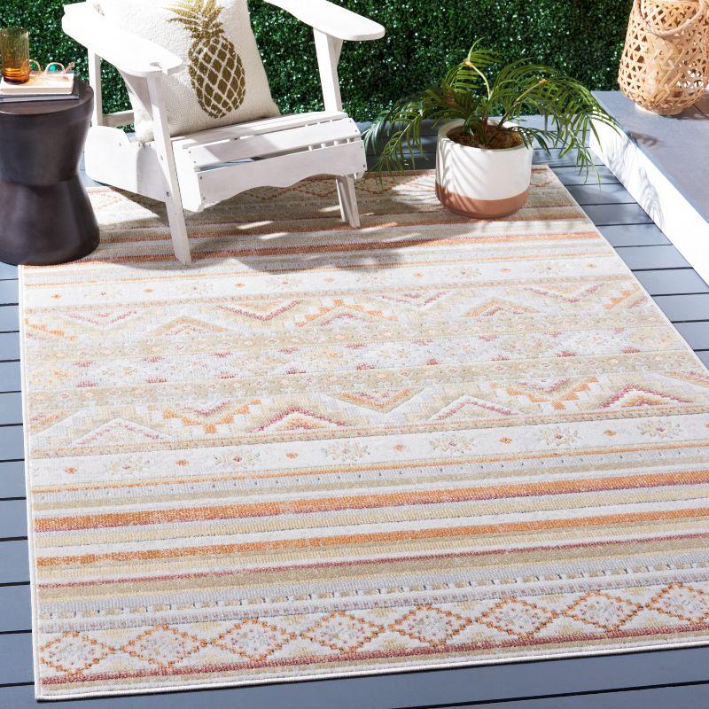 Ivory Beige Geometric Synthetic Square Area Rug