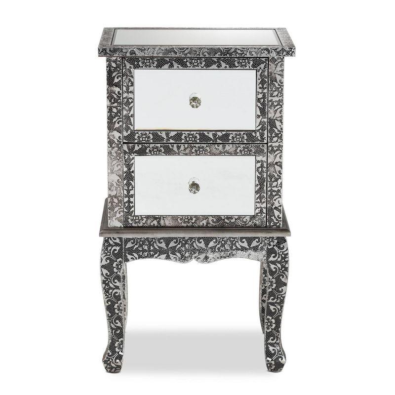 Wycliff Metal and Mirrored Glass 2 Drawer Nightstand Dark Gray/Silver - Baxton Studio