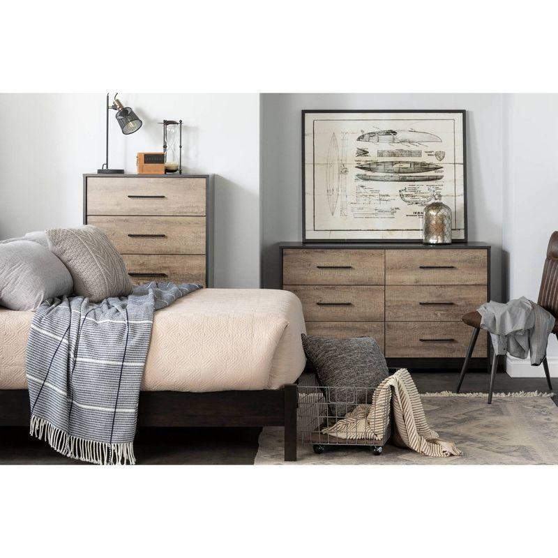 South Shore Londen 5 Drawer Chest Rubbed Black/Weathered Oak: Sturdy Metal Slides, Industrial Design, 5-Year Warranty