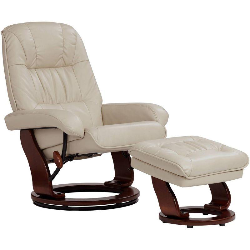 BenchMaster Kyle Taupe Faux Leather Recliner Chair Modern Armchair Ottoman Footrest Ergonomic Manual Reclining Swivel for Bedroom Living Room Reading