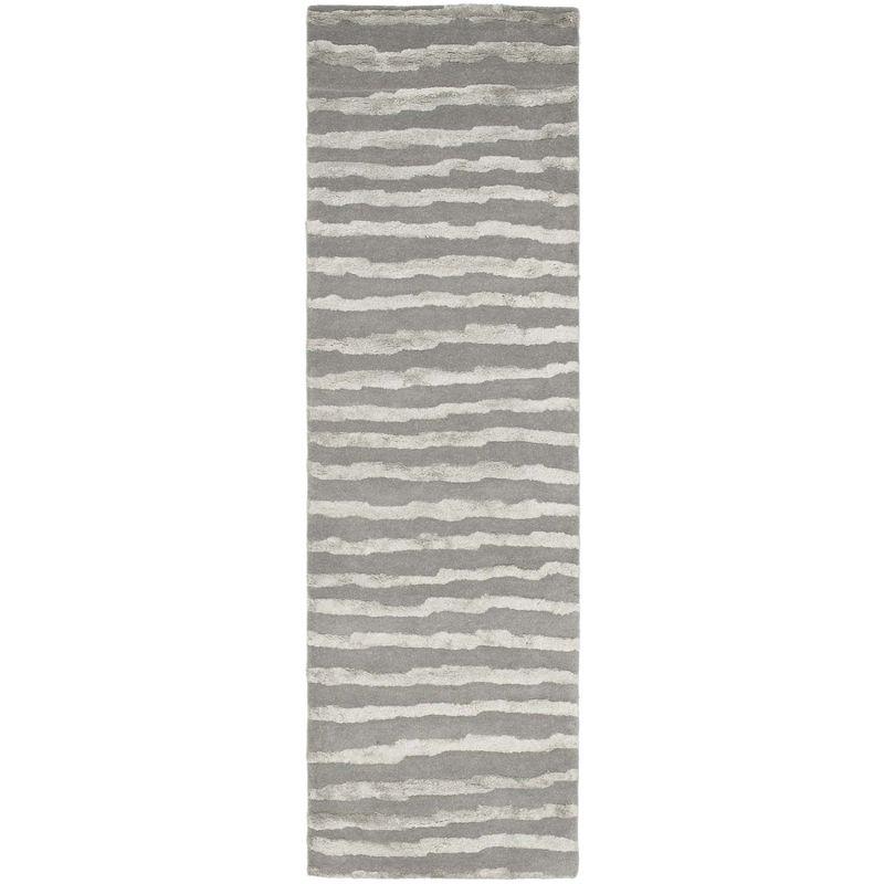 Gray Hand-Tufted Wool and Viscose Runner Rug