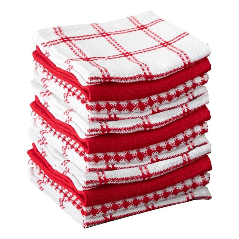 Red and White Cotton Waffle Weave Dish Cloth Set