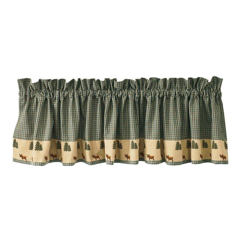 Green and Tan Cotton Cabin Valance with Moose and Trees