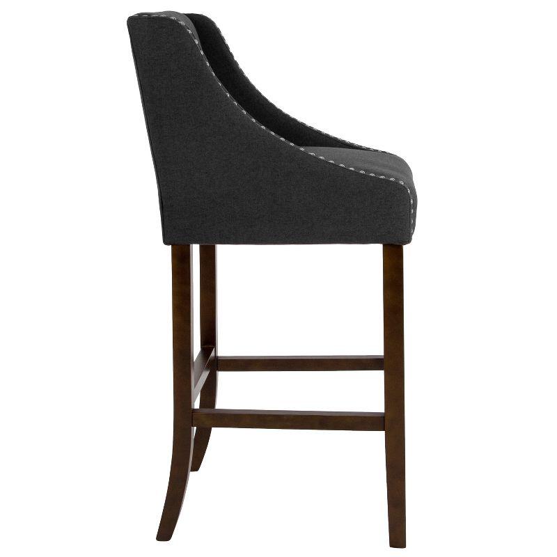 Charcoal Fabric Bar Height Stool with Nailhead Trim