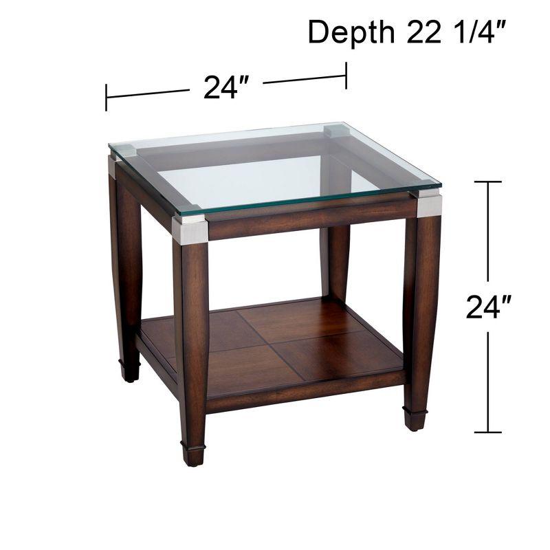 Elm Lane Farmhouse Rustic Oak Wood Accent Side End Table 24" x 22 1/4" with Open Shelf Brown Clear Glass Tabletop for Living Room Bedroom Bedside