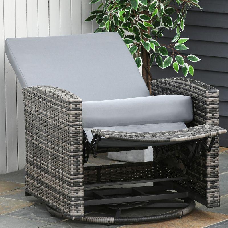 Outsunny Patio PE Rattan Wicker Recliner Chair with 360° Swivel, Soft Cushion, Lounge Chair for Patio, Garden, Backyard