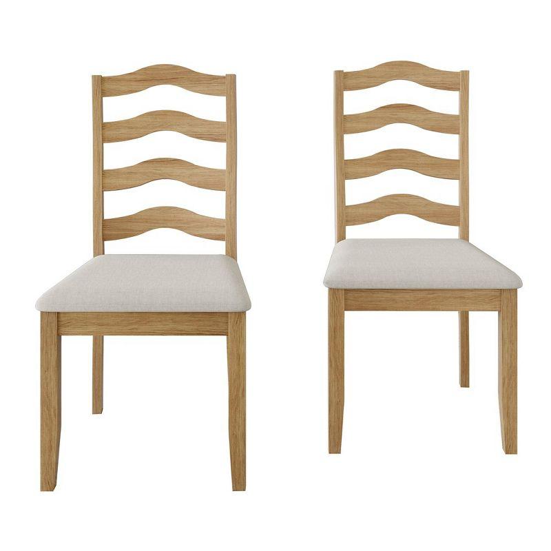 ChaletPosh Natural Wooden Dining Chair With Warm Grey Cover (Set of 2)