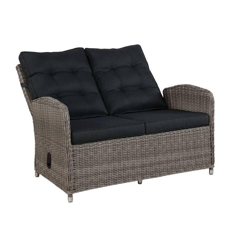 Monaco 3pc Set with 2 Seat Reclining Bench & 2 Ottomans - Gray - Alaterre Furniture: All-Weather Wicker, Aluminum Frame
