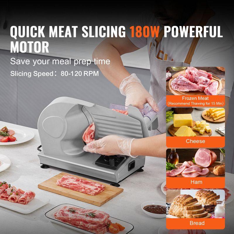 VEVOR Meat Slicer, 7.5 inch Electric Deli Food Slicer, 180W Meat Cutter with a Premium SUS420 Blade, 0-0.6 inch Adjustable Thickness, Slicer Machine