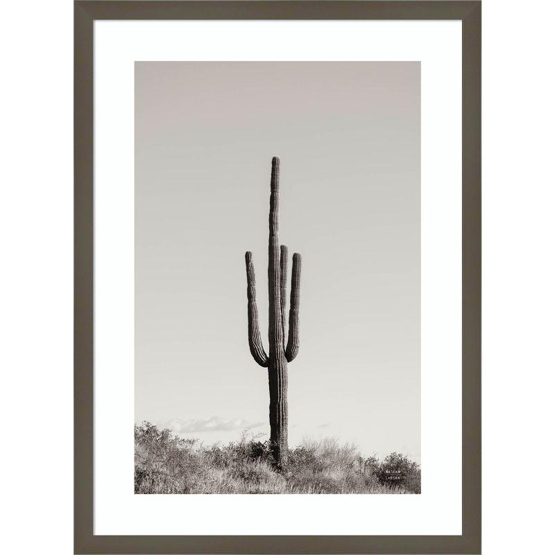 Saguaro Cactus Black and White Wood Framed Print, 19 x 25