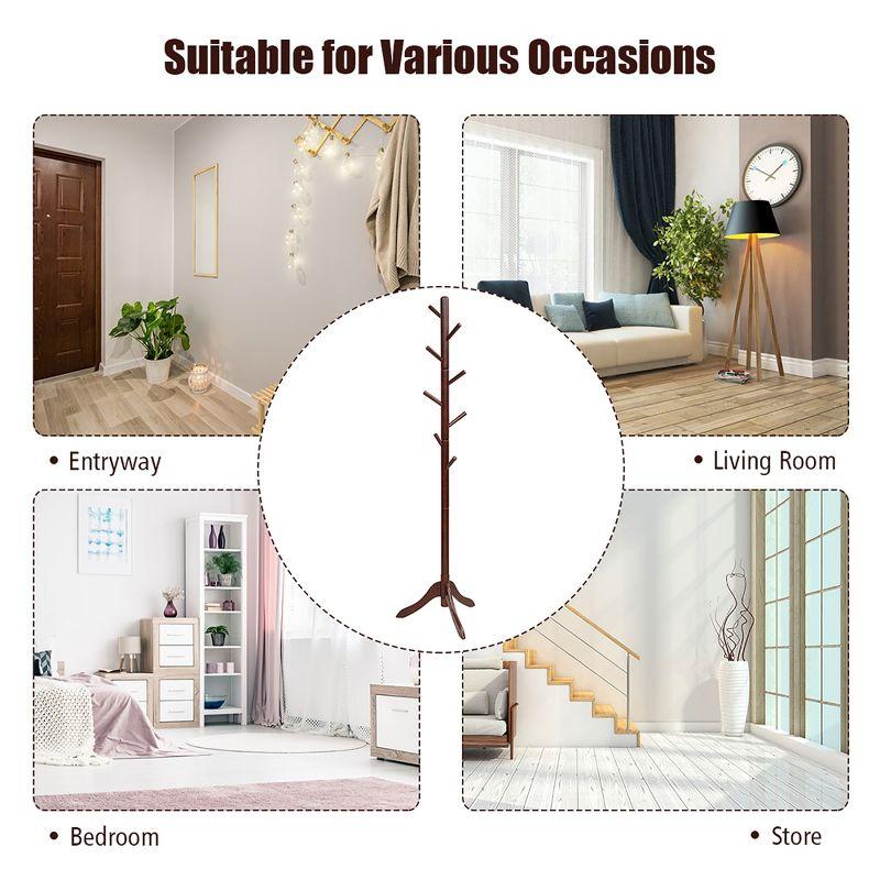 Costway Wooden Coat Rack Stand Entryway Hall Tree 2 Adjustable Height w/ 8 Hooks Gray\Brown