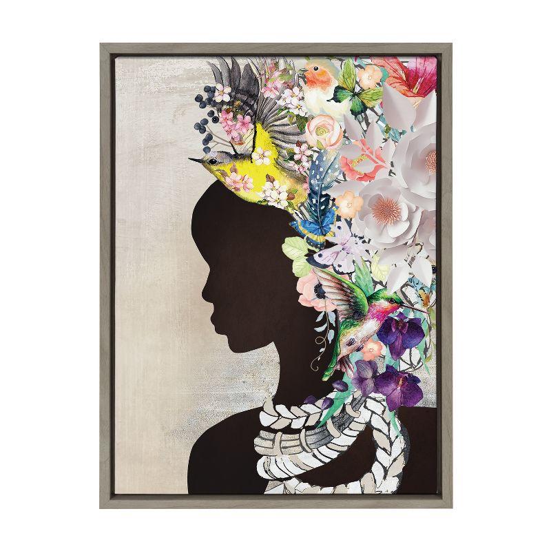 Kate and Laurel Sylvie Natural Woman Framed Canvas by Nikki Chu, 18x24, Gray