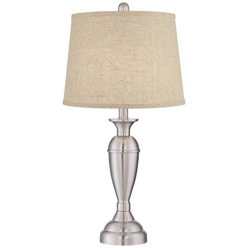 Regency Hill Blair Traditional Table Lamps 25" High Set of 2 Brushed Nickel Burlap Drum Shade for Bedroom Living Room Bedside Nightstand Office House