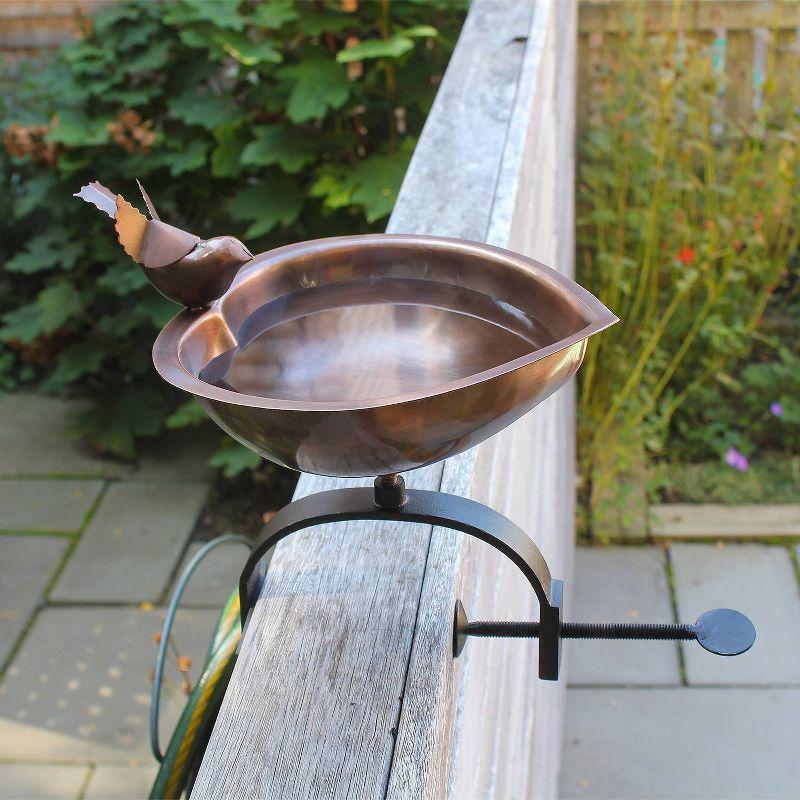 11" Heart Shaped Birdbath Bowl with Over Rail Bracket Antique Copper - ACHLA Designs: Weather-Resistant Steel, Deck Mount, No Assembly Required