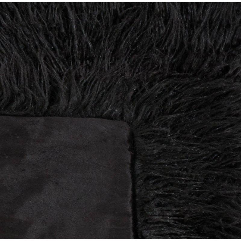 50"x60" Faux Mongolian Fur Throw Blanket Black - Saro Lifestyle: Modern Polyester Backing, Year-Round Comfort