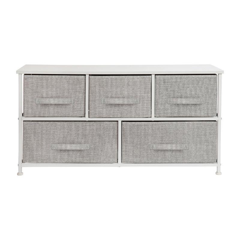 White Cast Iron Frame Vertical Storage Dresser with Light Gray Fabric Drawers