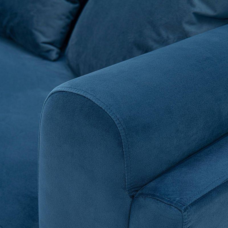 Edmonda Contemporary Velvet Upholstered Sofa with Pillows Sapphire Blue - Manhattan Comfort: Pine Wood Frame, Metal Base