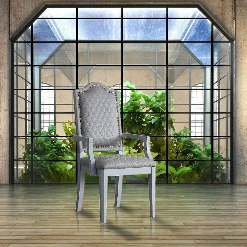 Elegant Gray Upholstered High-Back Wooden Arm Chair