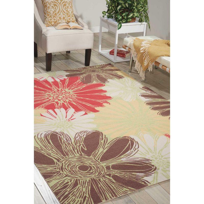 Whimsical Gerbera Daisy Green Floral 7'9" x 10'10" Outdoor Rug