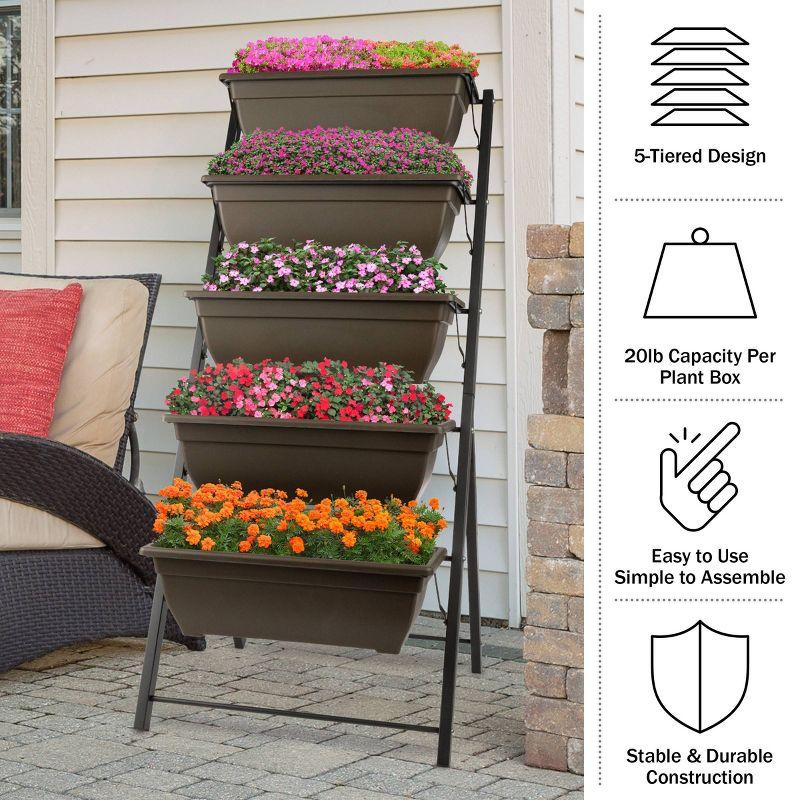 Pure Garden 5pc Raised Garden Beds Rectangular Steel Outdoor Planter Boxes Includes 5 Planter Pots with Rack Brown 27"x21.75"x48"