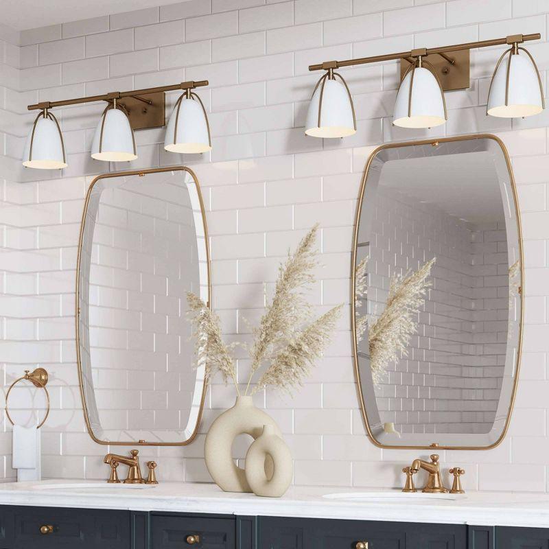 3-Light Aubrey Farmhouse Wall Light Fixture Gold Brass/White - Nathan James: Elegant Bathroom Lighting, No Bulbs Included