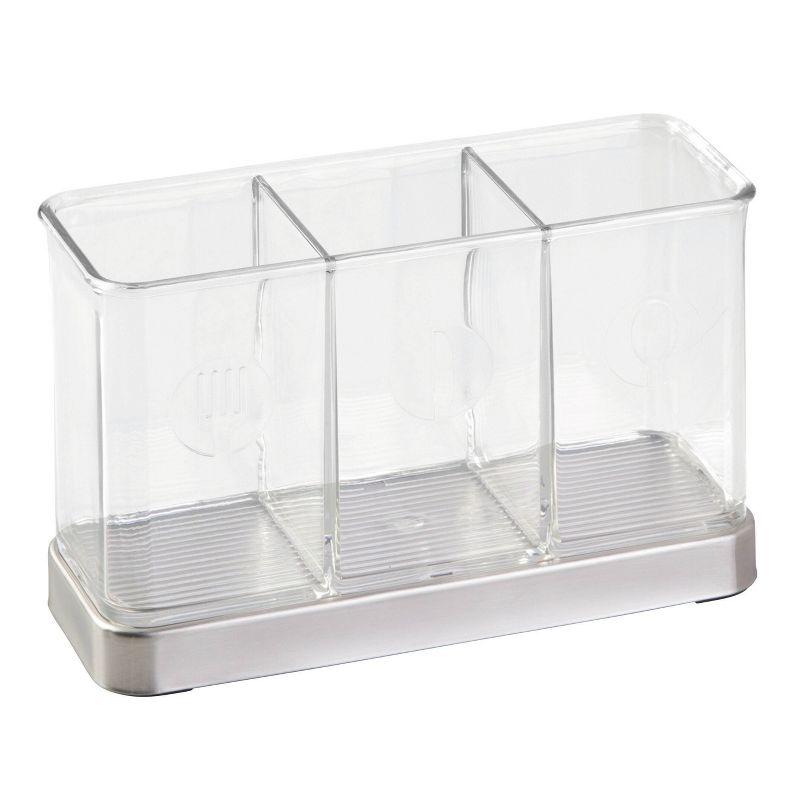 Clear Plastic and Stainless Steel Utensil Holder with 3 Compartments