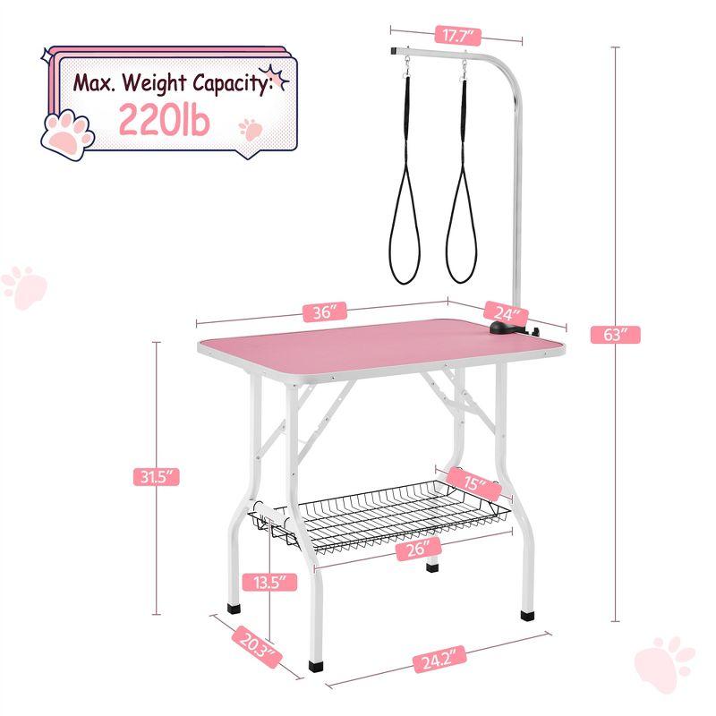 Pink 36'' Pet Grooming Table with Adjustable Arm and Shelf