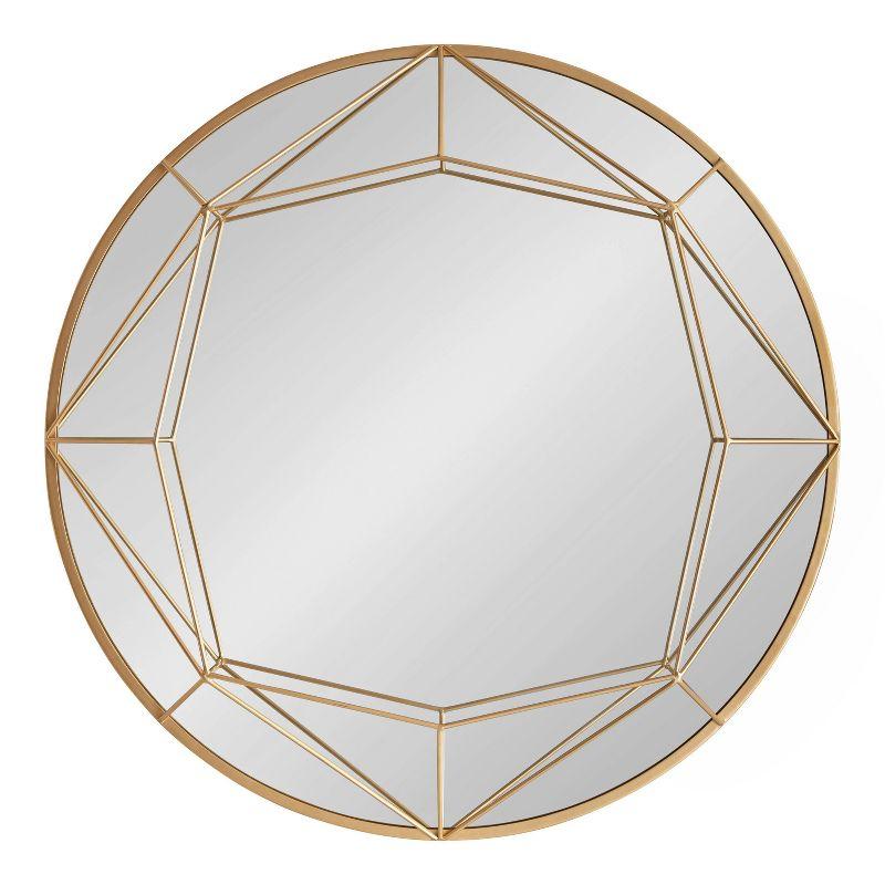 Gold Geometric Round Metal Vanity Wall Mirror, 30" Diameter