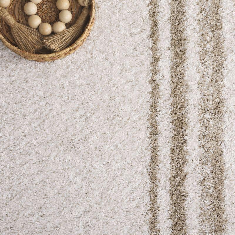 Border & Stripe Shag 200 BSP251 Machine Made Loomed Area Rug - Ivory/Beige - 5'-3" X 7'-6" - Safavieh