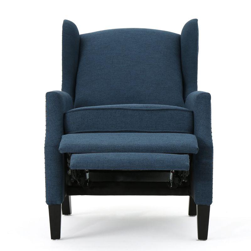 GDFStudio Weyland Contemporary Fabric Wingback Pushback Recliner with Nailhead Accents, Navy Blue