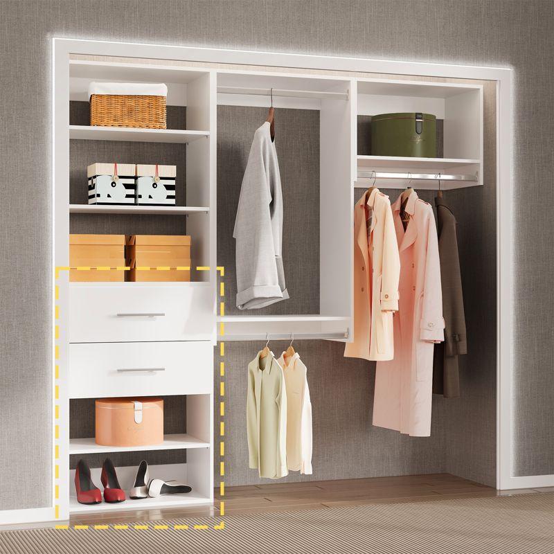 25.5" W Short Tower Wood Built In Closet Organizer Unit, Wood Closet Organizer Starter Kit, Mounted Closet Systems with 2 Drawers