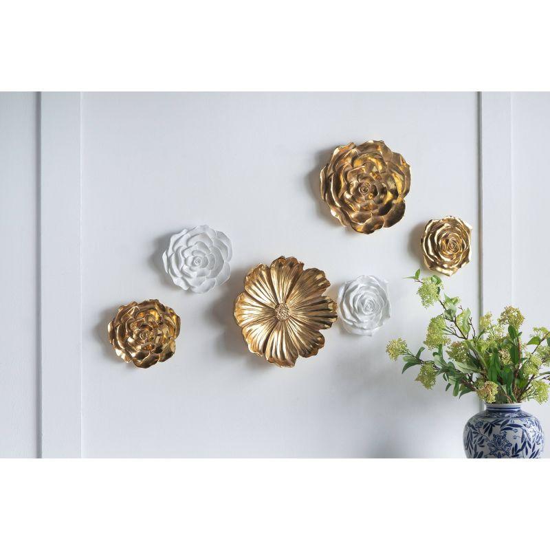 Set of 2 Floral Wall Accents Gold - A&B Home: Resin Botanical Art, Modern Decor with Hanging Loops